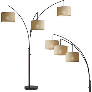 Trinity Arc Floor Lamp Antique Bronze FinisH, Beige Burlap . Home Decor Lamps